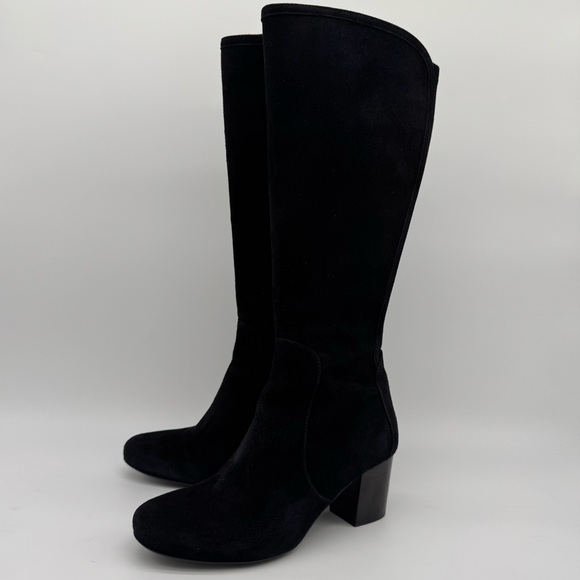 Duo Boots Black Suede Heeled Knee High Boots Size EU 38/US 7.5 - Picture 1 of 16